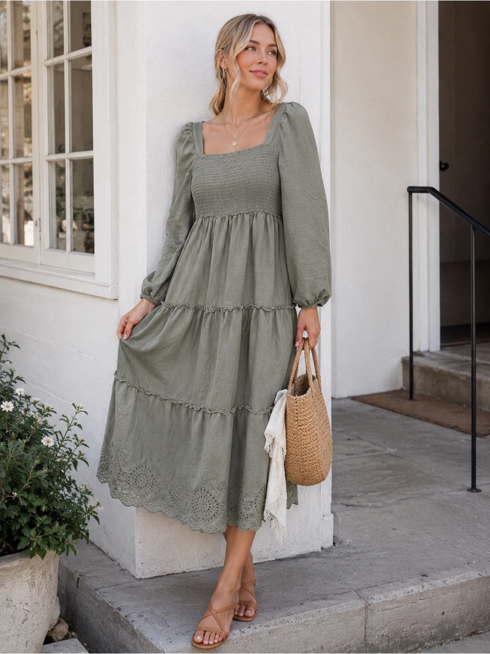 Anthropologie x OPT Smocked Midi Dress, Size Small